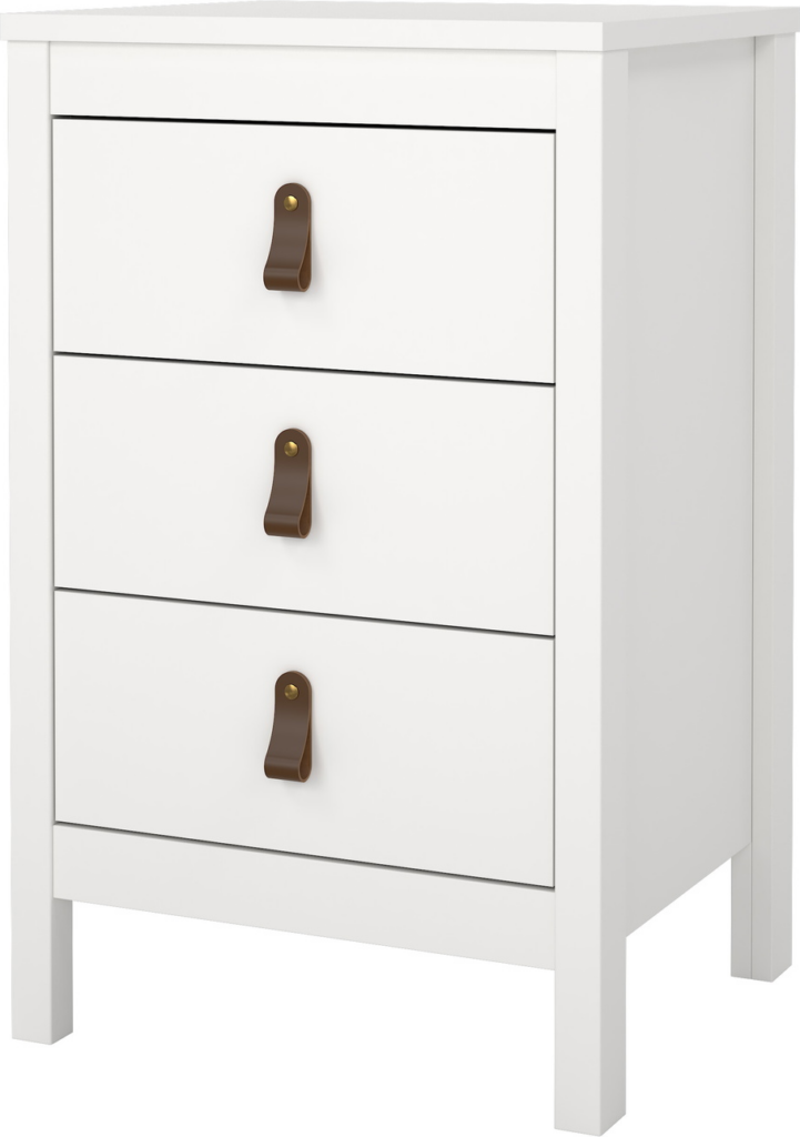Sengebord/natbord Vesterholm Lunor 3 skuffer hvid FSC H70ÃB44ÃD38 cm